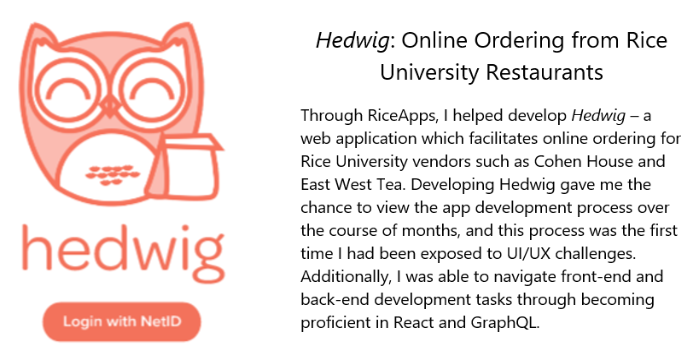 Hedwig: A React/GraphQL Web Application to Facilitate Online Ordering from Rice University Restaurants